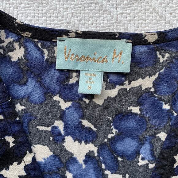 Veronica M. Blue Black Watercolor Abstract Print Wrap Tie Blouse V-Neck Small - Picture 5 of 9